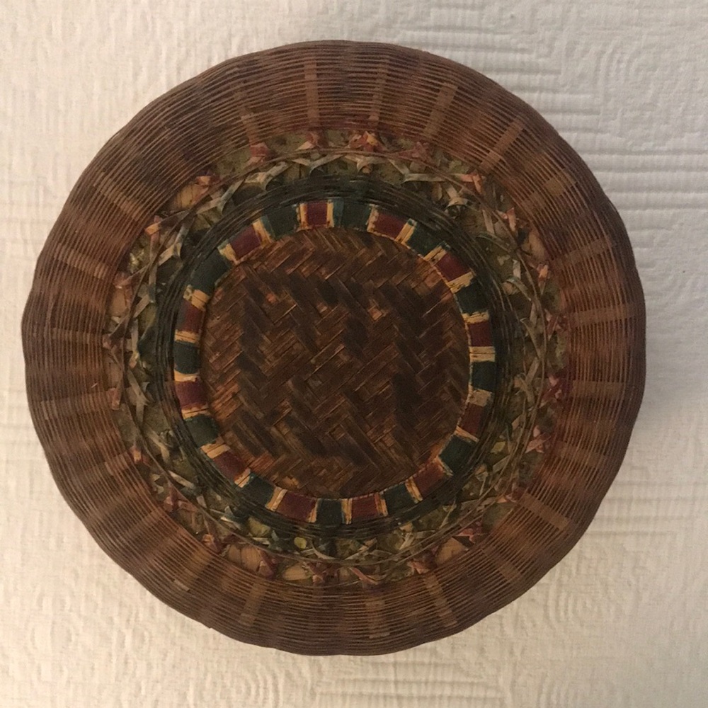 Chinese Tea Woven Wicker Basket Old Paint